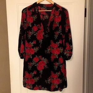 🥀Red Rose Sheer Black Tunic🥀